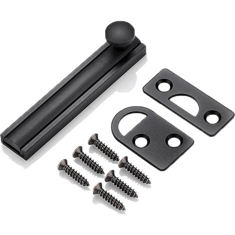 Loquet de porte coulissant en laiton massif (noir, 7,6 cm), fixation en applique, robuste et dissimulé, avec vis, verrou de sécurité antivol.