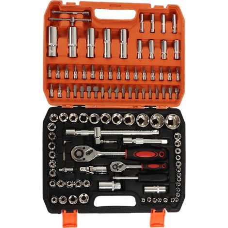 Kit di attrezzi per riparazioni meccaniche da 108 pezzi, bussole a impatto, chiavi a cricchetto e chiavi esagonali, punte per cacciavite (1/5)