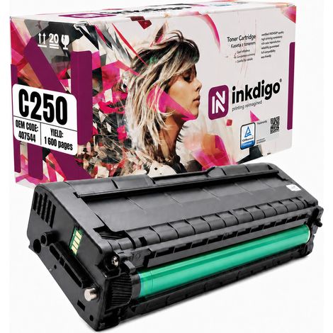 Toner Inkdigo 407544 compatibile con Ricoh Aficio SPC250 SPC250e SPC250, certificato TÜV. (1/5)