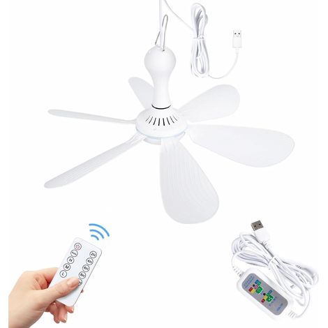 Ventilateur de plafond USB - 6 pales - Silencieux - Rechargeable 5 V CC - Mini ventilateur suspendu blanc - Convient pour l'intérieur, l'extérieur, les camping-cars, les chambres et le camping (1/5)