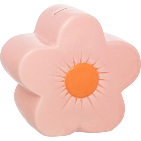 Tirelire Enfant en Céramique "Fleur" 13cm Rose (1/2)
