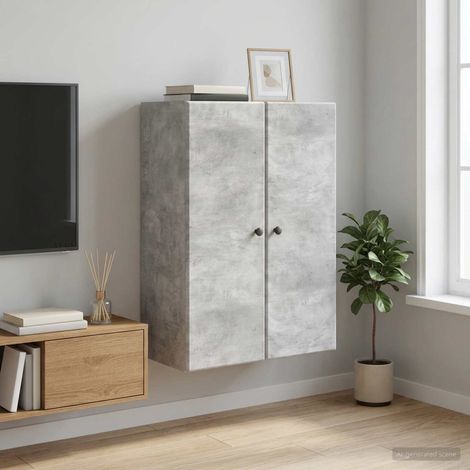 Armoire murale 2 portes en bois d’ingénierie gris béton 66 x 34,5 x 90 cm, 25kg - PANGIVO (1/5)