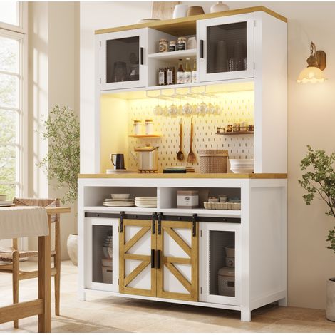 Armario alto de cocina 120/40/174,5 cm blanco con LED, USB y puertas correderas y batientes (1/5)