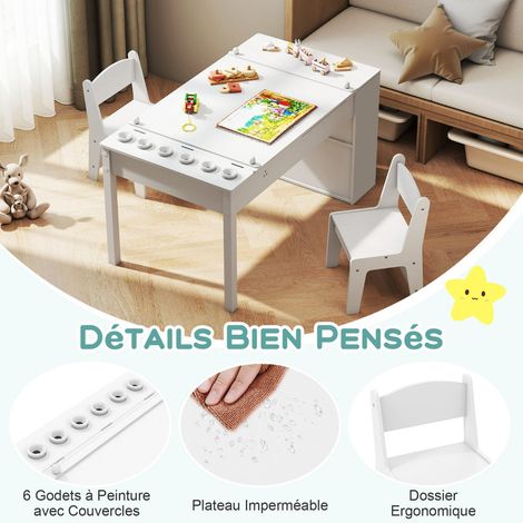 Kids Art Table and 2 Chairs, Adjustable Easel, Paper Roll (1/5)