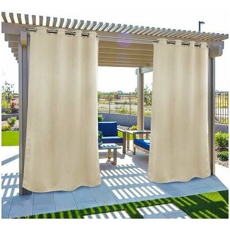 Cortinas para exteriores, jardín, patio, cenador, cortinas opacas, a prueba de viento, protección UV, resistentes al moho, cortinas aisladas con ojales, 52 x 84 pulgadas, 2 paneles, color beige