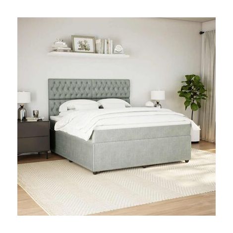 Sommier de style Snowco et matelas en velours gris clair de 180 × 200 cm, velours doux et confortable, idéal chambre à coucher, style moderne, montage simple (1/5)