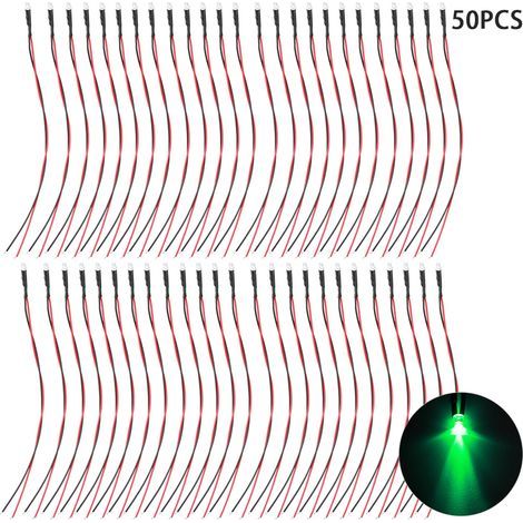 Diode électroluminescente (LED) précâblée 12 V, tête ronde, 3 mm, vert émeraude. (1/5)