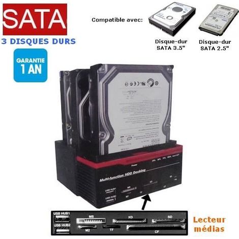 Station disque-dur 2.5 et 3.5 pouces (SATA-IDE) et 3 ports SATA (1/4)