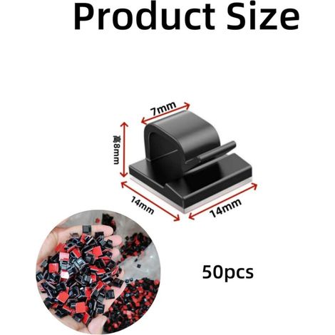 50 pezzi di clip adesive per cavi, organizer per cavi adesivi, fascette autoadesive per luci e decorazioni, officina, parete, ufficio domestico, esterni (15 mm x 14 mm, nero) (1/3)