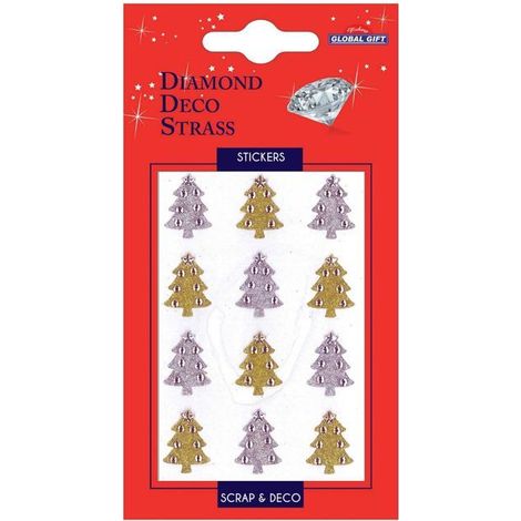 Autocollants strass diamant - Sapins dorés et argentés (1/2)