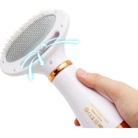 Sèche cheveux et brosse 2 en 1 pour animaux avec bouton d’éjection des poils 3 niveaux de température pour chiens et chats (1/5)
