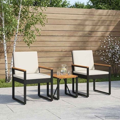 vidaXL Set Mobili da Esterno 3 pcs Nero e Bianco Crema polyrattan