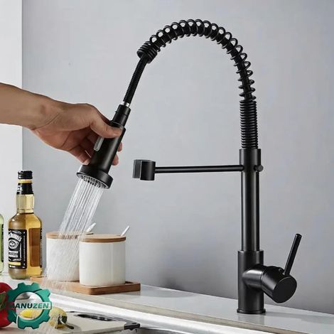 Manuzen - Robinet de cuisine noir extractible mitigeur évier rotation 360° (1/3)
