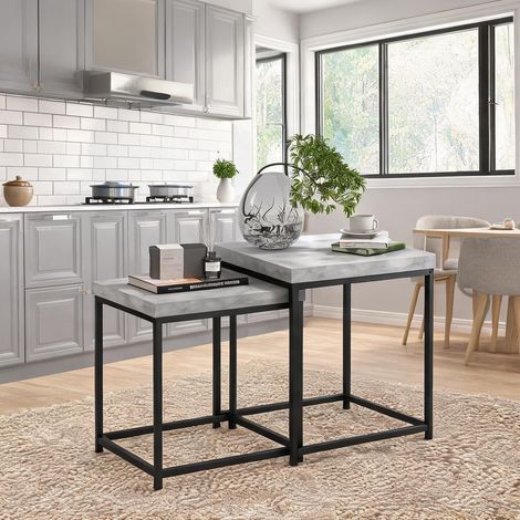 Table basse gigogne design carrée grise bois métal lot de 2 Acier (1/5)
