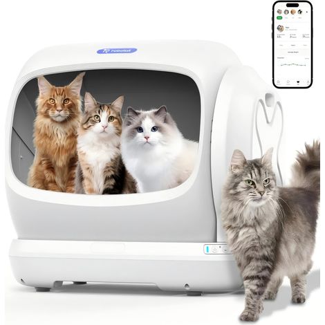 Robotail C42 106L Litière automatique intelligente pour chats, bac électrique auto-nettoyant semi-ouvert, fonctionnement ultra-silencieux, tapis en silicone double couche, facile à nettoyer