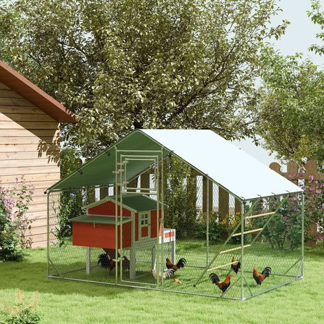 Enclos à poules en acier 300 x 200 x 195 cm avec couverture anti-UV HAVRYA (1/3)