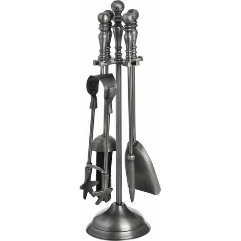 Traditional Companion Set in Antique Pewter - Nickel - L12 x W12 x H48 cm - Silver