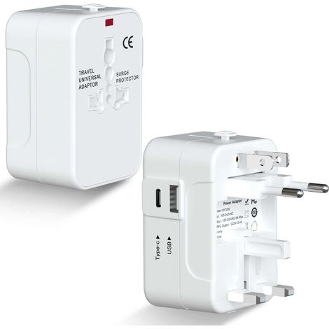(Blanc) Adaptateur de prise de voyage universel, chargeur mural, convient aux États-Unis, à l'UE, au Royaume-Uni et à l'Australie. (1/5)