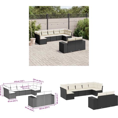 9-tlg. Garten-Sofagarnitur mit Kissen Schwarz Poly Rattan - Gartensofas - Outdoor Möbel - Gartenlounge - Rattan Gartenmöbel - Lounge Set - Home & Living (1/3)