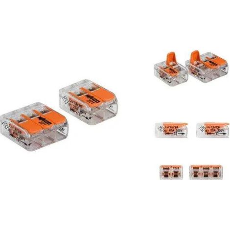 Lot de 5 bornes 2 entrées et 5 bornes 3 entrées à levier incliné, rigide et souple, 4mm² WAGO