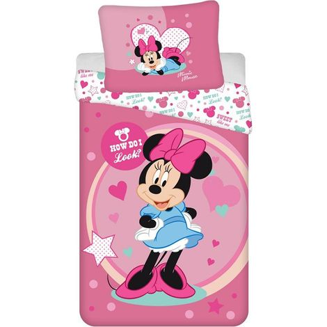 Biancheria da letto per bambini 140x200 Mini Minnie Mouse 9503 rosa amaranto con federa a pois 70x90 (1/5)
