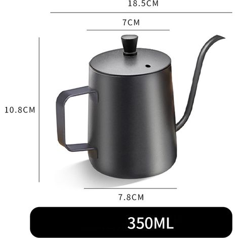 Cafetera de goteo, hervidor de agua de pico fino para goteo, cafetera para el hogar/exterior, cafetera, cafetera de goteo pequeña, tetera de cuello de cisne (negra - 350 ml) (1/5)