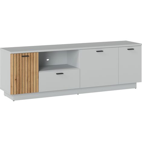 Lowboard 180cm breit, grau mit Eiche, Rillenoptik, ASHBURTON-129 (1/5)