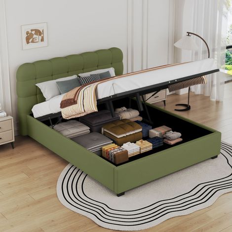 Letto Cloud con contenitore 160x200cm in velluto verde DALLAS