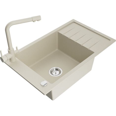 Mexen Elias lavello in granito con 1 vasca e sgocciolatoio e rubinetto da cucina Duero, beige - 6511-69-671600-69 (1/5)