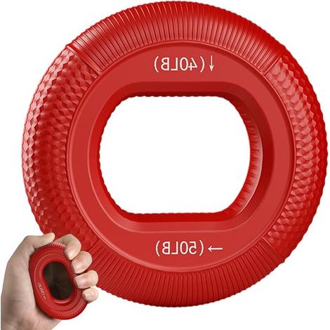 Anello di presa - Allenatore per le dita - Rinforza i muscoli della mano - Due livelli di resistenza - Diametro 78,5 mm - Rosso (1/5)