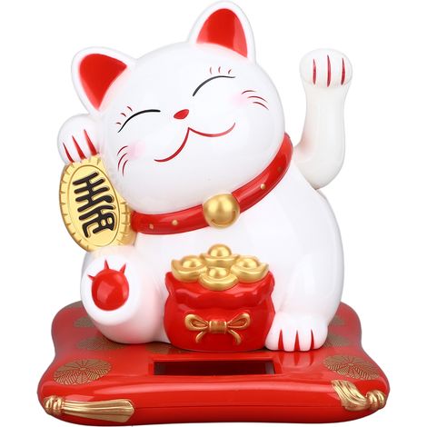 Chat Solaire Mignon Porte-Bonheur Blanc pour Maison Bureau Restaurant (1/5)