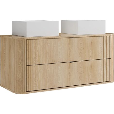 Mobile bagno sospeso con doppio lavabo da appoggio quadrato Naturale chiaro L120 cm - FILOR (1/5)