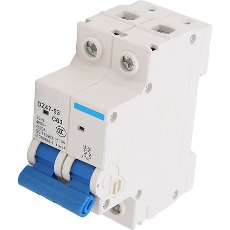 Disjoncteur PA66, bipolaire, montage sur rail DIN, pouvoir de coupure 4500 A, 400 V, 63 A (1/5)