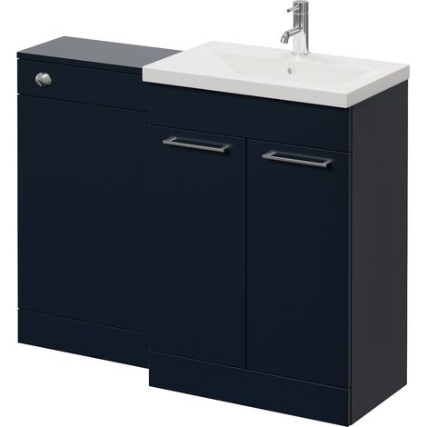 Napoli 390 Deep Blue 1100mm 2 Door Vanity Unit Toilet Suite with Glide Basin - 1100mm - Chrome 160mm HandleWithout Kingston Toilet Pan