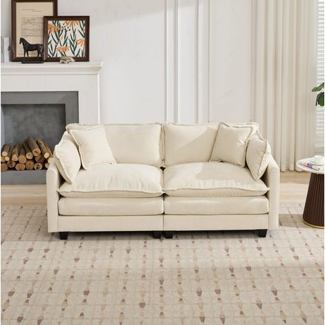 Divano 2 posti 198x75x84 cm in tessuto ciniglia beige modulare FloraGrace (1/5)