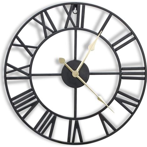 16-inch metal wall clock with 3D Roman numerals, silent and battery-operated movement, superb wall decoration for kitchen, living room and farmhouse, black (1/4)