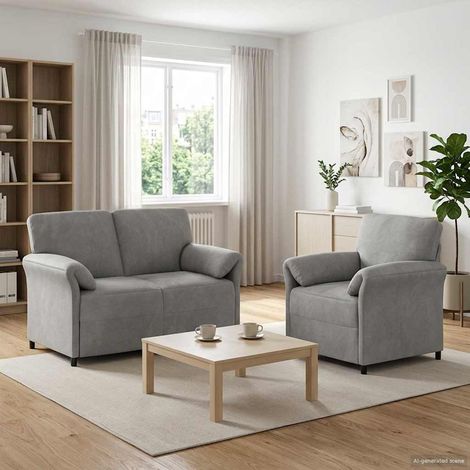 vidaXL Ensemble de Canapés 2 pc Gris clair Velours (1/5)
