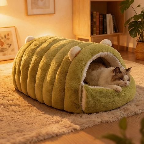 Nid Pour Animaux - Lit Pour Chien Et Chat - Structure Semi-Fermée - Lavable - Matériau Résistant - Hiver Chaud - 40 X 35 X 30 Cm - Vert - 1 Pièce (1/5)