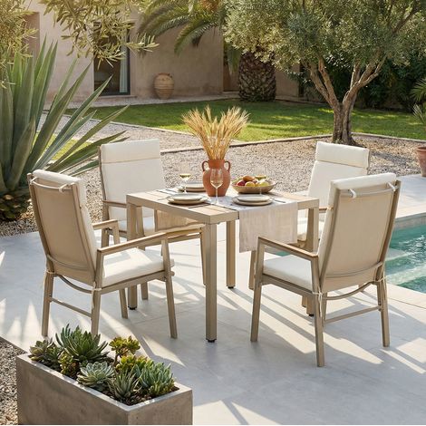REDOM - Conjunto de jardín con mesa y 4 sillas, textileno transpirable, cojines 25D, acero galvanizado, beige (1/5)