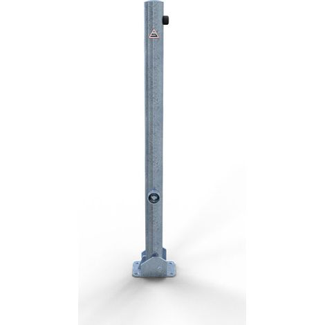 Schake Absperrpfosten umlegbar aus Stahlrohr verzinkt Ø60x2,5mm mit Dübelbefestigung, Dreikantverschluss und Stahlkappe 900mm Überflur (1/2)