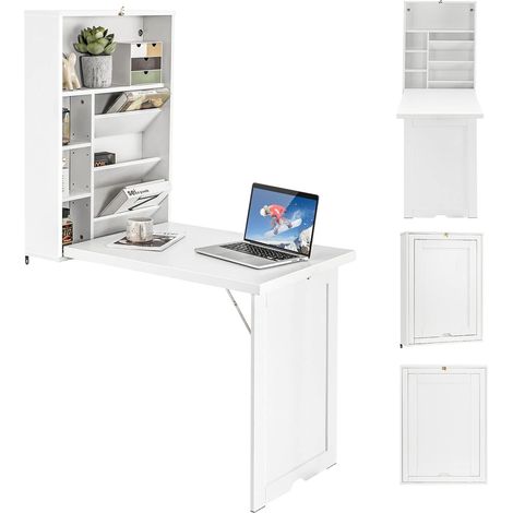 COSTWAY Wandklapptisch mit Stauraum, klappbarer Wandtisch, platzsparender Wand Klapptisch, Schreibtisch Esstisch für Esszimmer Wohnzimmer Küche (Weiss) (1/5)