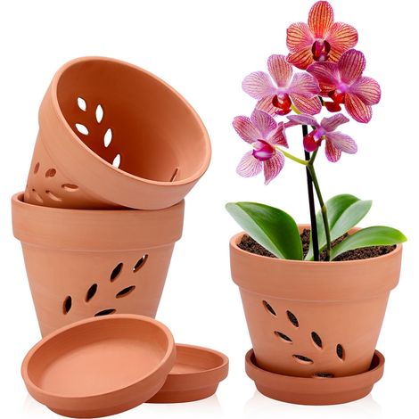 Pots de Fleurs en Terre Cuite avec Trous et soucoupes, 15x13cm, 3pcs (1/5)