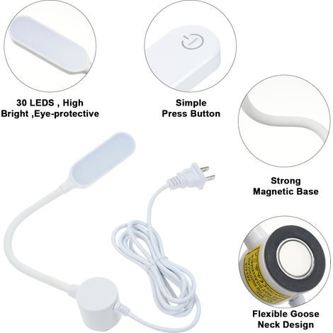 Lampe de machine à coudre 30 LED à intensité variable, contrôle tactile, réglable, 3 niveaux de luminosité, base fixe magnétique, tube flexible et pliable pour les travaux ménagers, les tâches ménagèr (1/5)