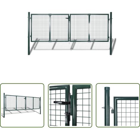 Portail de Clôture Porte Portillon Portail de jardin Acier 306x175 cm Vert 55447 (1/5)