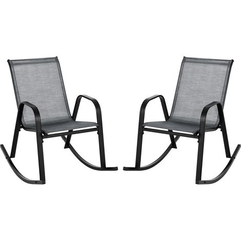 Confort relaxant, lot de 2 chaises à bascule de jardin à assise respirante, cadre métal antirouille pour terrasse (1/5)
