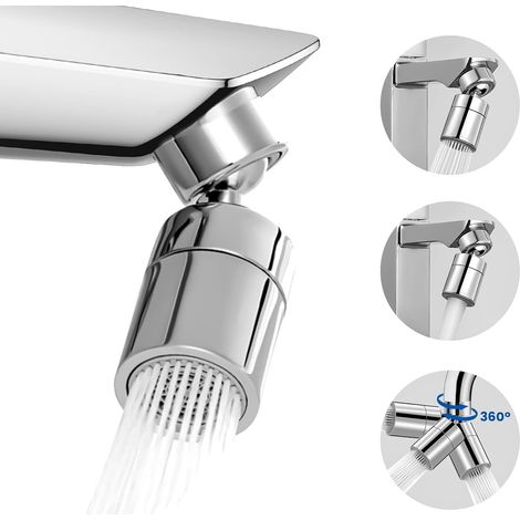 Extensión de grifo giratoria de 360°, extensión de grifo giratoria para fregadero de cocina, aireador de grifo giratorio para lavabo de baño con 2 modos antisalpicaduras, interruptor doble antisalpica (1/5)