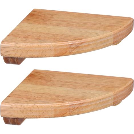 Lot de 2 Étagères D’Angle en Bois de Caoutchouc 15 CM Design Éventail Support Mural pour Rangement Chambre Bureau Salle de Bain Solution Gain de Place Pratique et Décorative (1/5)