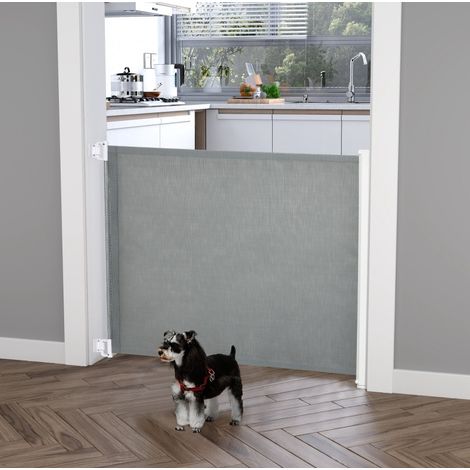Barrière de sécurité enroulable pour escalier, acier et plastique, grise 115 cm (1/5)