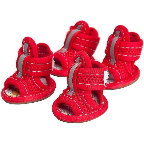 4er-Pack Hundeschuhe, einfarbig, rutschfeste Gummisohle, Hundesandalen für draußen-2-Red