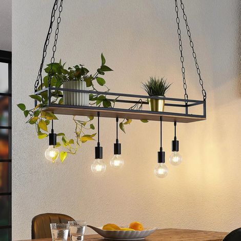 [GEBRAUCHT] B-Ware Lindby Hängelampe Pendelleuchte Kirista Schwarz Holz 5 Flg 100 Cm E27